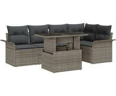 Lauko baldų komplektas Sodo Sofų Rinkinys su pagalve 6 pcs Pilka Poli ratanas