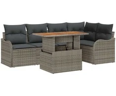 Lauko baldų komplektas Sodo Sofų Rinkinys su saugykla 6 pcs Pilka Poli ratanas