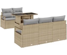 Sodo Sofų Rinkinys 6 pcs Bežinė ir šviesiai pilka poliratanas