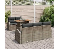 Sodo Sofų Rinkinys su saugykla 6 pcs Pilka Poli ratanas