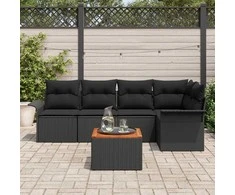 Lauko baldų komplektas Sodo Sofų Rinkinys su pagalve 6 pcs Juoda poliratanas