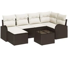 Lauko baldų komplektas Sofos komplektas su pagalve 7 pcs Ruda ir balta poliratanas