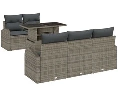 Sodo Sofų Rinkinys su pagalve 6 pcs Pilka Poli ratanas