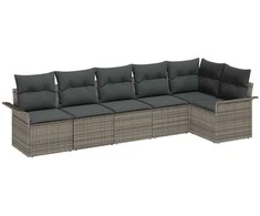 Lauko baldų komplektas Sodo Sofų Rinkinys su pagalve 6 pcs Pilka Poli ratanas