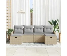 Sodo Sofų Rinkinys su pagalve 6 pcs Smėlio Poli ratanas
