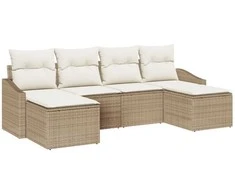 Lauko baldų komplektas Sodo valgomojo komplektas su pagalve 6 pcs Bežinė ir kreminė
