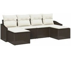 Lauko baldų komplektas Sodo valgomojo komplektas su pagalve 6 pcs Ruda ir grietinėlė