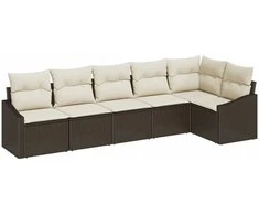 Sodo Sofų Rinkinys su pagalve 6 pcs Ruda ir balta poliratanas