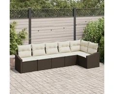 Sodo Sofų Rinkinys su pagalve 6 pcs Ruda ir balta poliratanas
