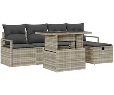 Lauko baldų komplektas Sodo Sofų Rinkinys su pagalve 6 pcs Šviesiai pilka Poli ratanas