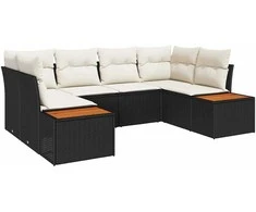 Sodo Sofų Rinkinys 6 pcs Juoda ir kreminė Poliratanas