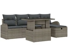 Lauko baldų komplektas Sodo Sofų Rinkinys su pagalve 6 pcs Pilka Poli ratanas