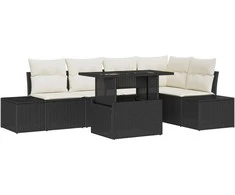 Sodo Sofų Rinkinys su saugykla 6 pcs Juoda Poli ratanas
