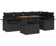 Sodo Sofų Rinkinys su saugykla 6 pcs Juoda Poli ratanas