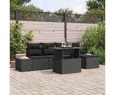 Sodo Sofų Rinkinys su saugykla 6 pcs Juoda Poli ratanas