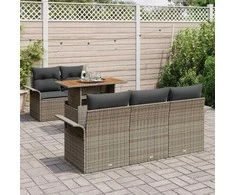 Sodo Sofų Rinkinys su saugykla 6 pcs Pilka Poli ratanas