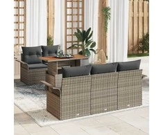 Sodo Sofų Rinkinys su saugykla 6 pcs Pilka Poli ratanas