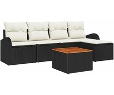 Lauko baldų komplektas Sodo Sofų Rinkinys su pagalve 6 pcs Juoda poliratanas