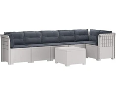 6-vietė Sodo Sofa Su Pagalvėlėmis Rataniniu Išvaizdu PP Balta