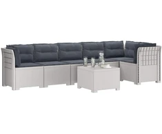 6-vietė Sodo Sofa Su Pagalvėlėmis Rataniniu Išvaizdu PP Balta