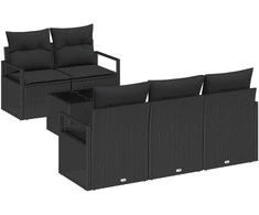 Sodo Sofų Rinkinys su pagalve 6 pcs Juoda poliratanas