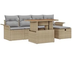 Lauko baldų komplektas Sodo Sofų Rinkinys 6 pcs Smėlio poliratanas
