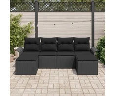 Lauko baldų komplektas Sodo Sofų Rinkinys su pagalve 6 pcs Juoda poliratanas