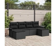 Lauko baldų komplektas Sodo Sofų Rinkinys su pagalve 6 pcs Juoda poliratanas