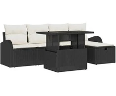 Lauko baldų komplektas Sodo Sofų Rinkinys su pagalve 6 pcs Juoda Poli ratanas