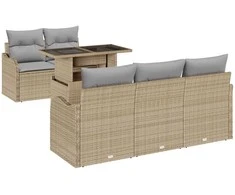 Sodo Sofų Rinkinys su pagalve 6 pcs Smėlio Poli ratanas