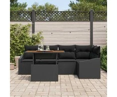 Sodo Sofų Rinkinys su saugykla 6 pcs Juoda Poli ratanas