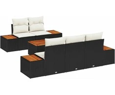 Lauko baldų komplektas Sodo Sofų Rinkinys su pagalve 6 pcs Juoda Poli ratanas
