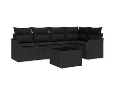 Lauko baldų komplektas Sodo Sofų Rinkinys su saugykla 6 pcs Juoda poliratanas