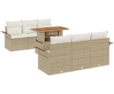 Sodo Sofų Rinkinys su saugykla 7 pcs Smėlio Poli ratanas