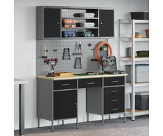Darbo spinta 8 pcs Juoda Inžinerinė mediena ir plienas
