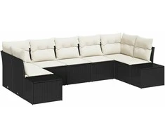 Sodo Sofų Rinkinys 7 pcs Juoda ir kreminė Poli ratanas