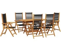 Lauko baldų komplektas Sodo valgomojo komplektas 7 pcs Juoda Kietos akacijos mediena