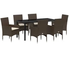 Lauko baldų komplektas Sodo valgomojo komplektas su pagalve 7 pcs Ruda poliratanas