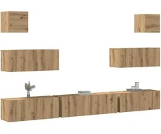 TV staliukas 7 dalių sieninis televizoriaus spintelės komplektas Artisan Oak
