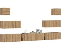 TV staliukas 7 dalių sieninis televizoriaus spintelės komplektas Artisan Oak
