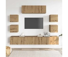 TV staliukas 7 dalių sieninis televizoriaus spintelės komplektas Artisan Oak
