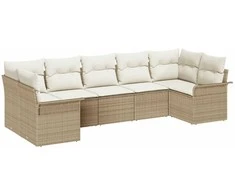 Lauko baldų komplektas Sodo Sofų Rinkinys su pagalve 7 pcs Smėlio Poli ratanas
