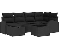 Lauko baldų komplektas Sodo Sofų Rinkinys su pagalve 7 pcs Juoda Poli ratanas