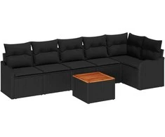 Lauko baldų komplektas Sodo Sofų Rinkinys su saugykla 7 pcs Juoda poliratanas