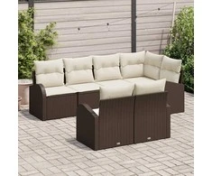 Lauko baldų komplektas Sodo Sofų Rinkinys su pagalve 7 pcs Ruda ir balta poliratanas