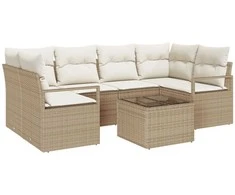 Sodo Sofų Rinkinys su pagalve 7 pcs Bežinė ir kreminė
