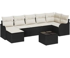 Sodo Sofų Rinkinys su pagalve 8 pcs Juoda ir balta Poli ratanas