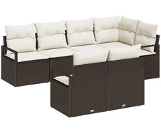 Sodo Sofų Rinkinys su pagalve 7 pcs Ruda ir balta poliratanas