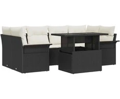 Lauko baldų komplektas Sodo Sofų Rinkinys su pagalve 7 pcs Juoda Poli ratanas