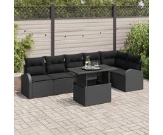 Sodo Sofų Rinkinys su pagalve 7 pcs Juoda Poli ratanas
